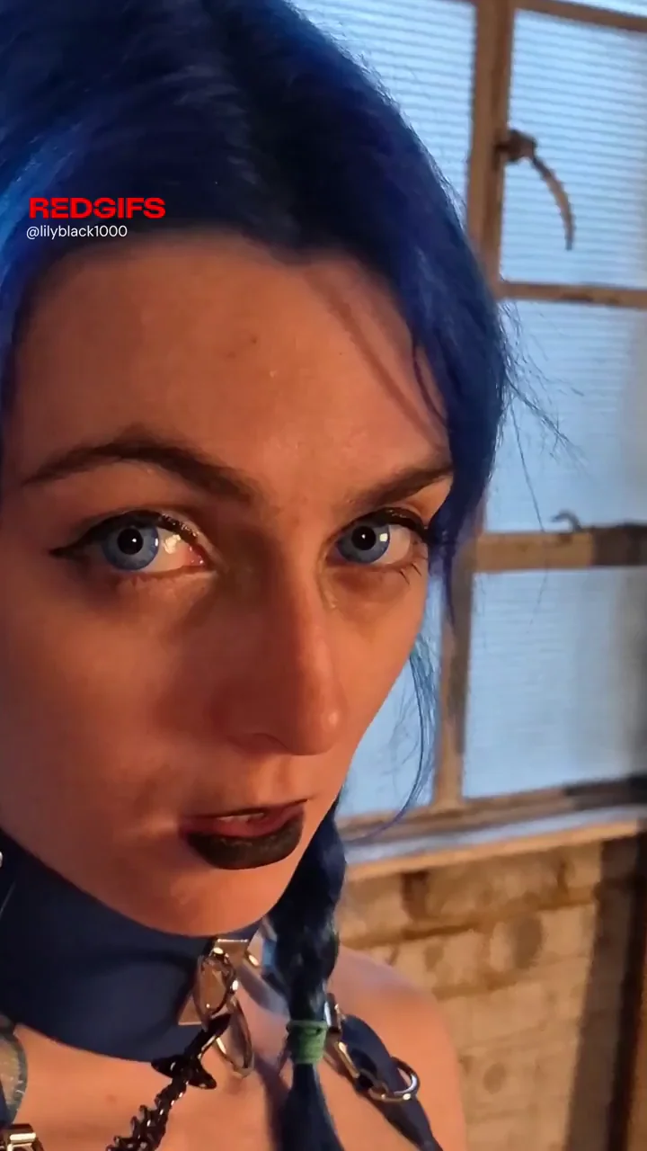 Will He Spank This Collared Blue-Haired Slut Over His Knee?