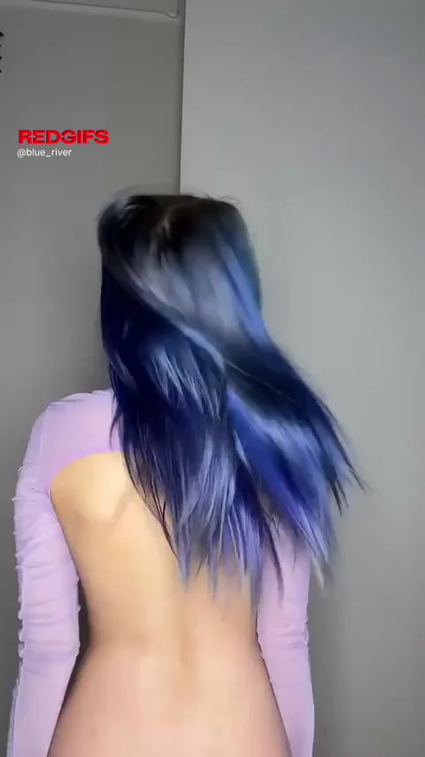 Blue hair with a small tits