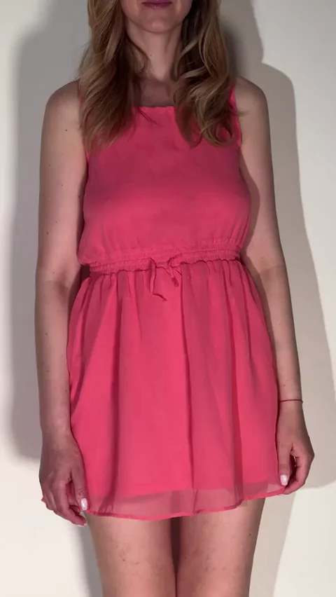 MILF Ditches Razor for Bushy Bush Tease in Pink Dress Strip