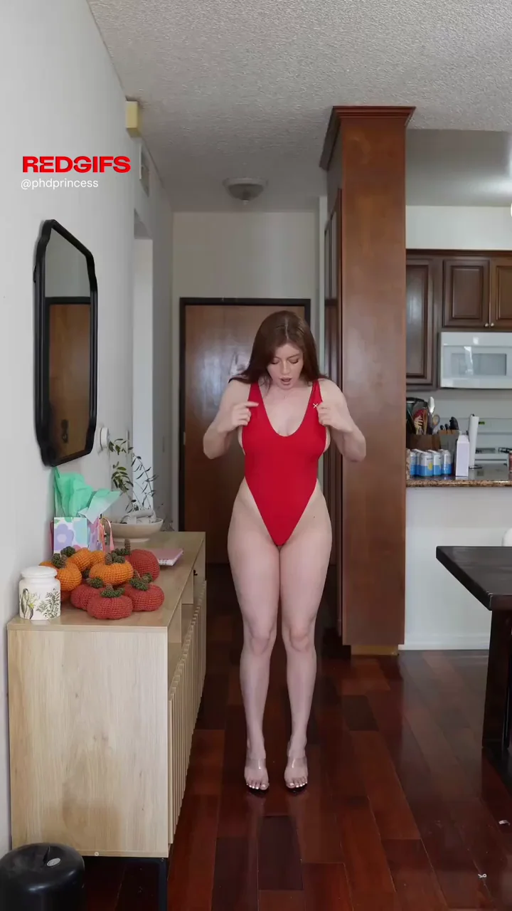 Pale Redhead Slut in Fiery Red Sling Bikini & Heels 🔥🍑