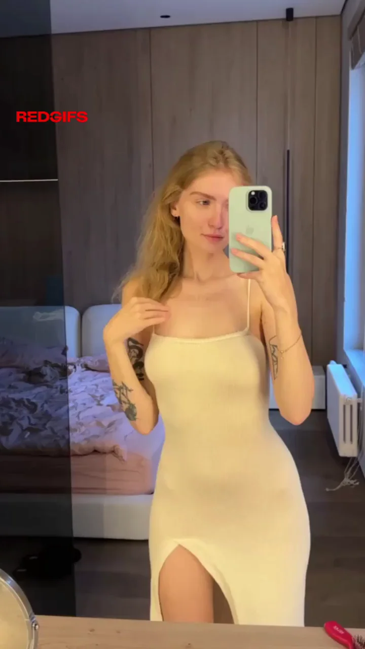 Blonde Bombshell's Perfect Tits Tease in Creamy Dress 😍🍒