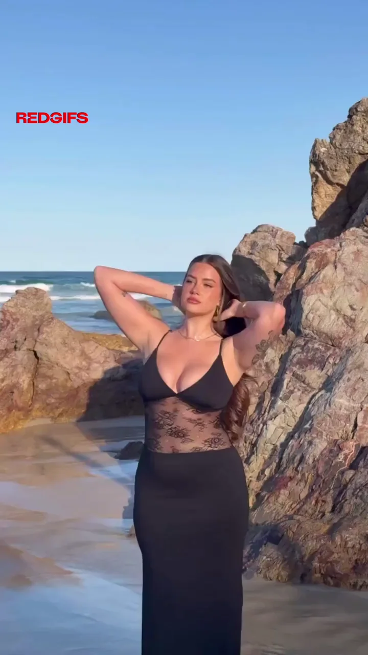 Redhead TikTok Thot's Slutty Beach Tease in Sheer Black Lace