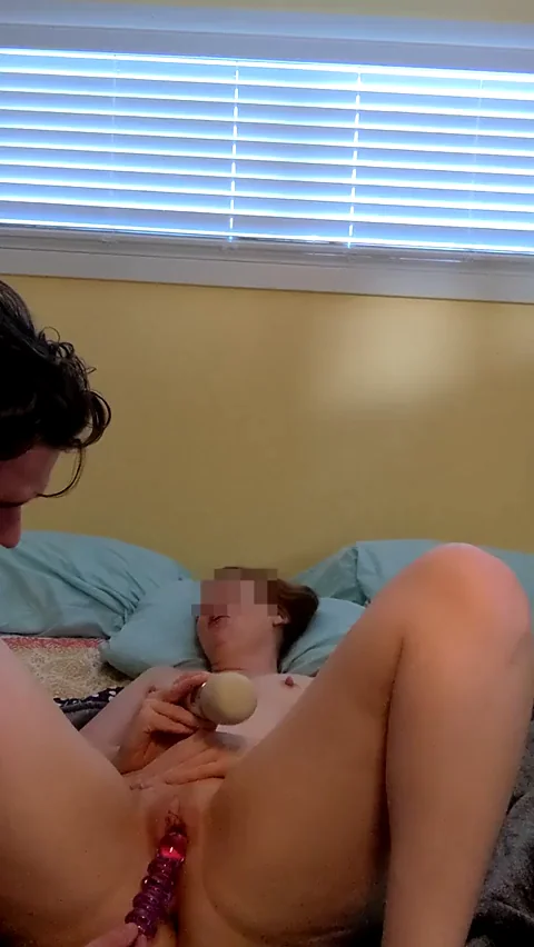 Hubby Pounds My Pussy with Glass Dildo While Magic Wand Makes Me Squirt