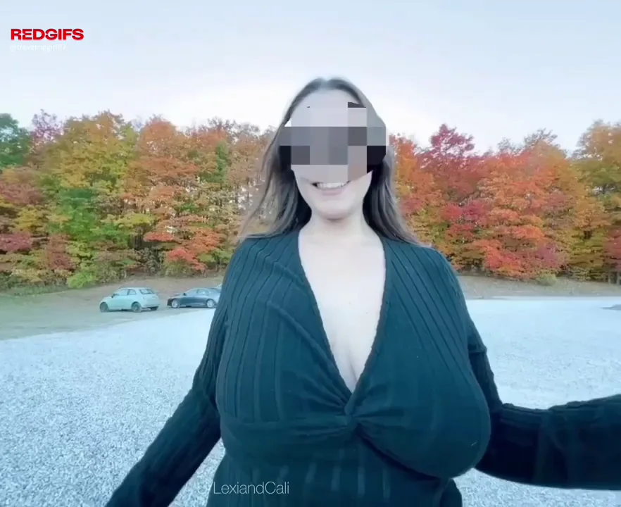 🍂 Fall Foliage Tit Flash: MILF's Massive Jugs Out in Public 🌳🍈🍈