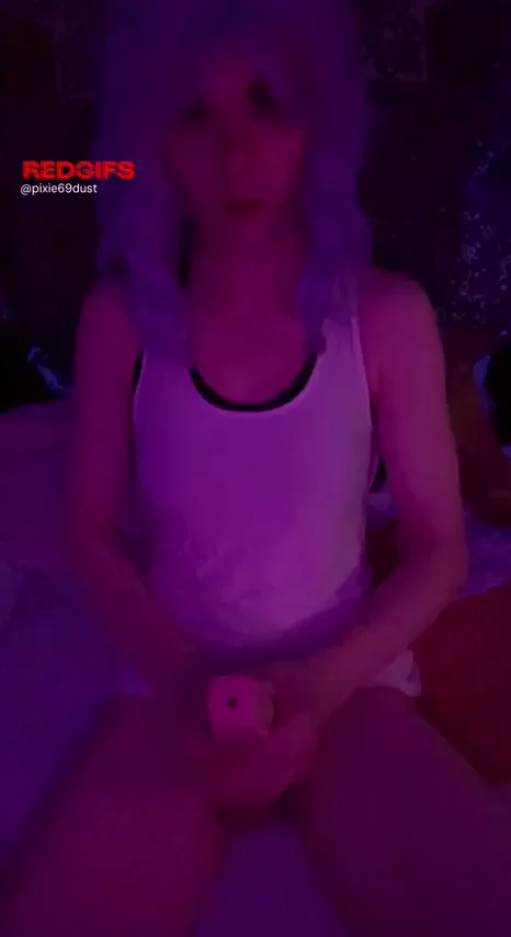 Purple-Haired Femboy Tease: Packin' That Thick Monster Cock