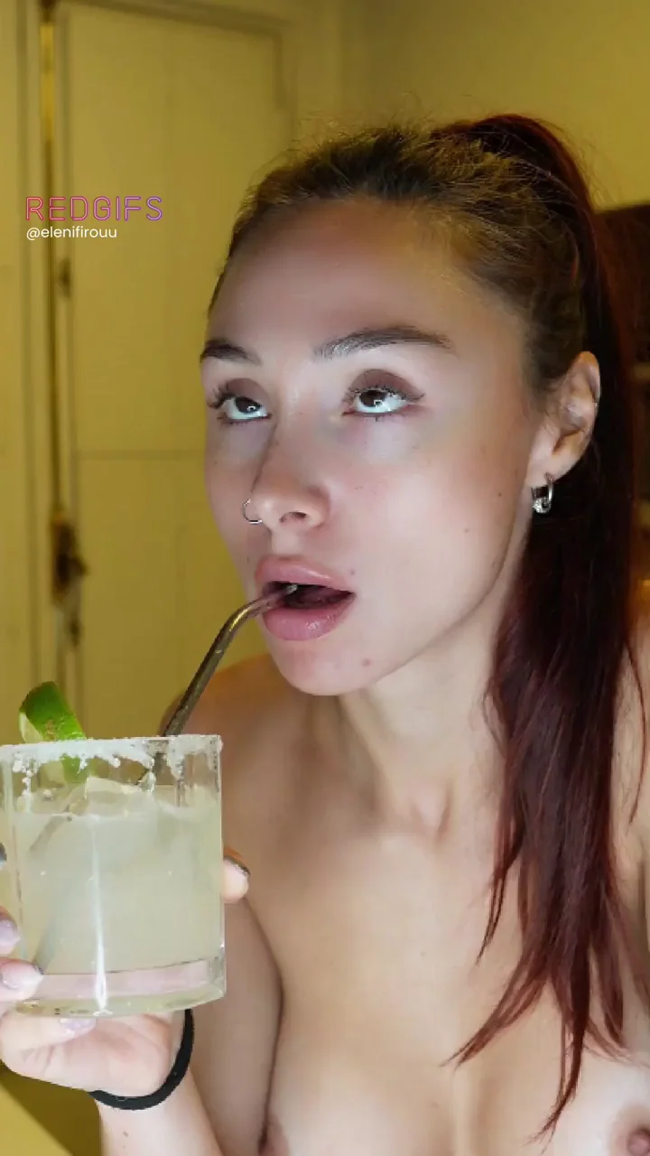 Nude Hottie Mixes Margaritas & Sips with Slutty Straw Sucks 😏🍹🔥