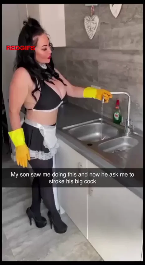 MILF Maid's Sink Tease Turns Son's Massive Cock Craving