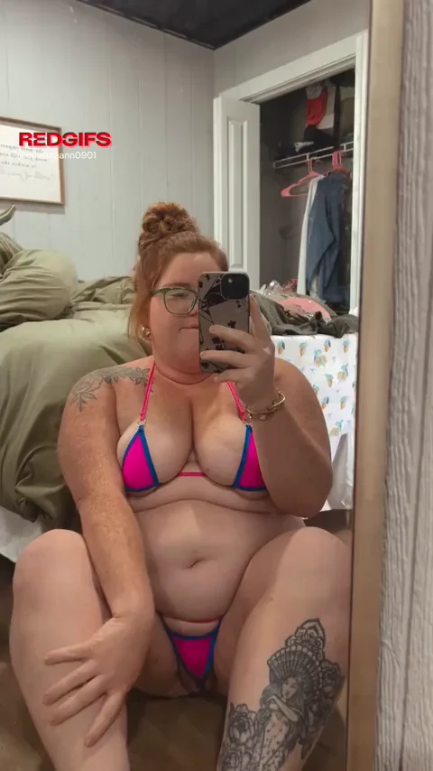 Thick Redhead BBW Teases in Tiny Pink Bikini