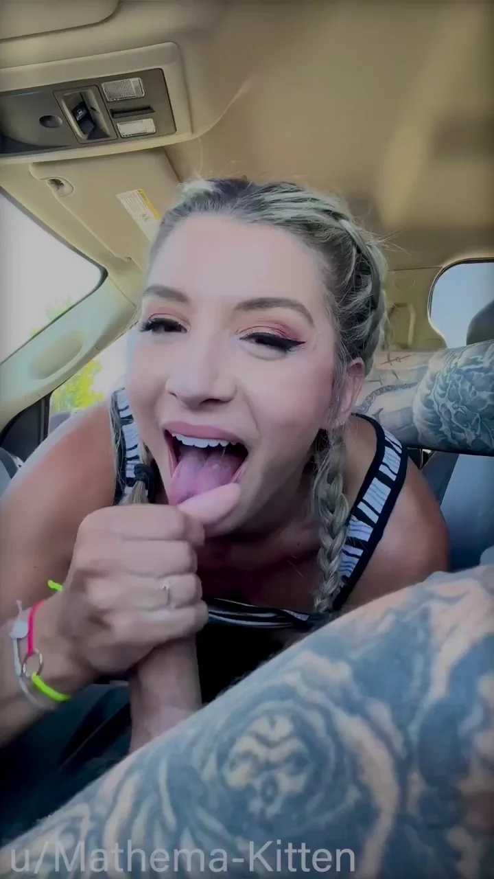 Blonde Babe Mathomo-Kitten Jerks and Sucks Massive Cock in Car