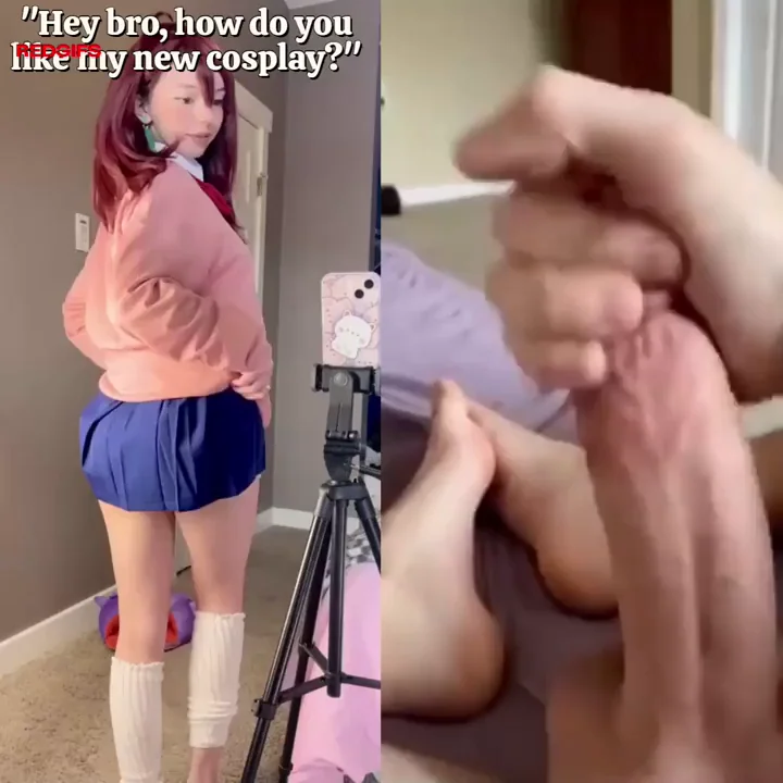 Hot Sis Flaunts Thigh-High Cosplay Tease with Massive Cock Reveal