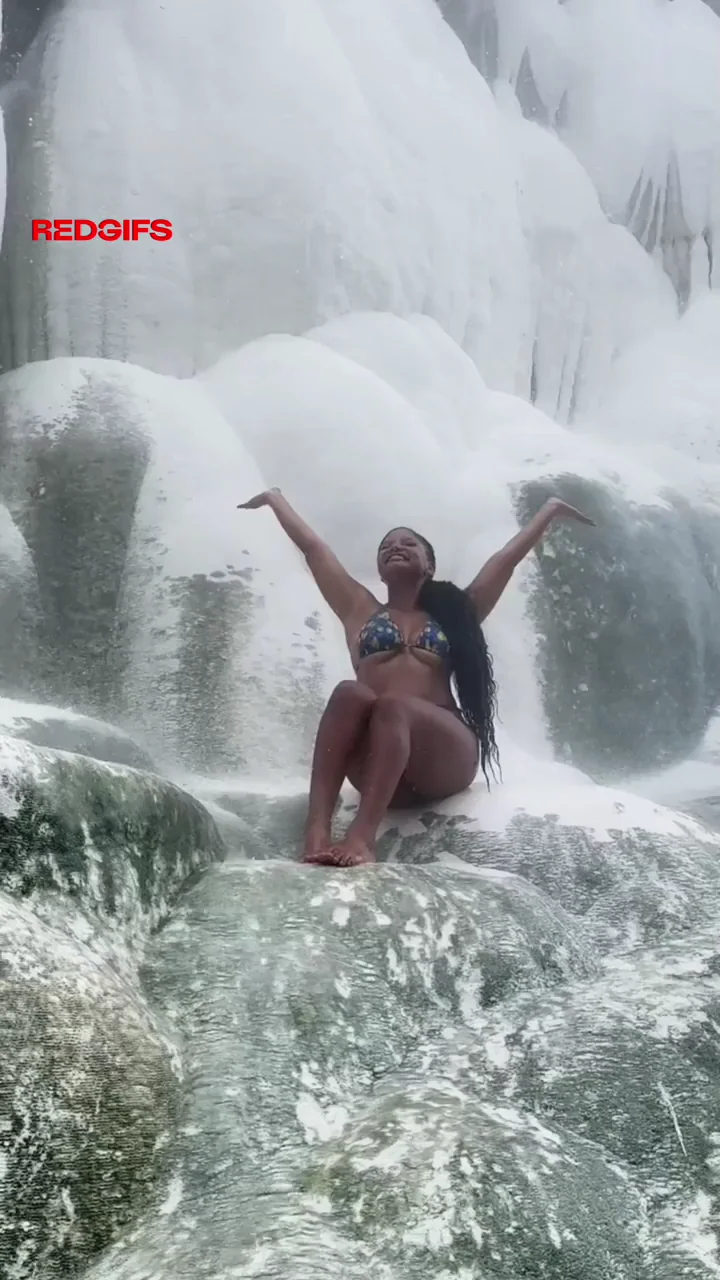 Halle Bailey's Wild Waterfall Bikini Booty Splash