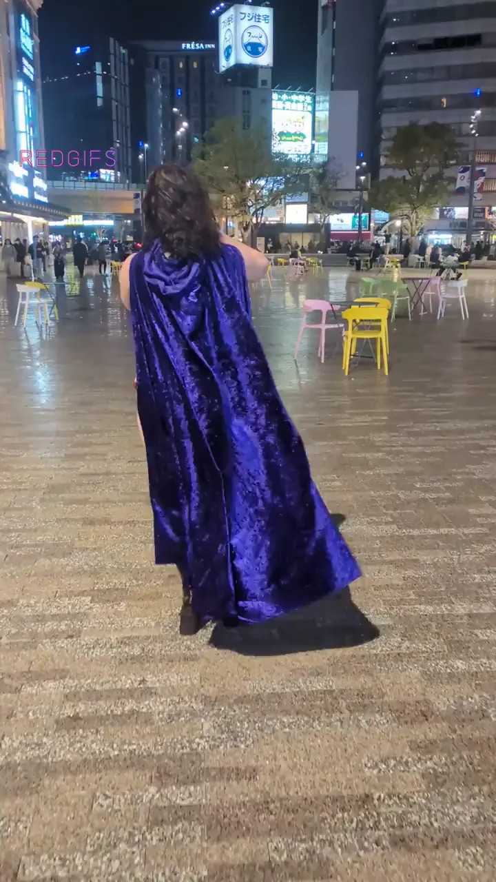 Raven Cosplay Latina Slut Teases in Night Plaza Ride 💜🍑