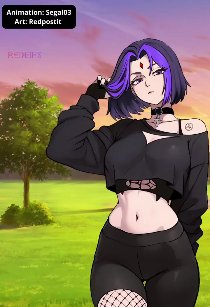 Goth Raven's Slutty Sunset Tease: Massive Tits & Thicc Ass Hentai Drop