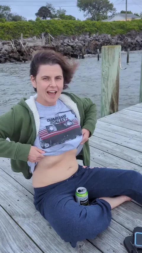 Fun Fishing Buddy Flashing Tits on the Dock 😏🎣🍈🍈