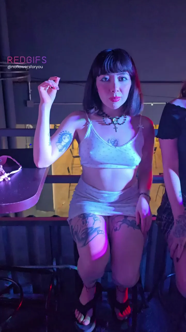 Sneaky Double Lush Vibes: Inked Slut Flashes Toys in Crowded Bar