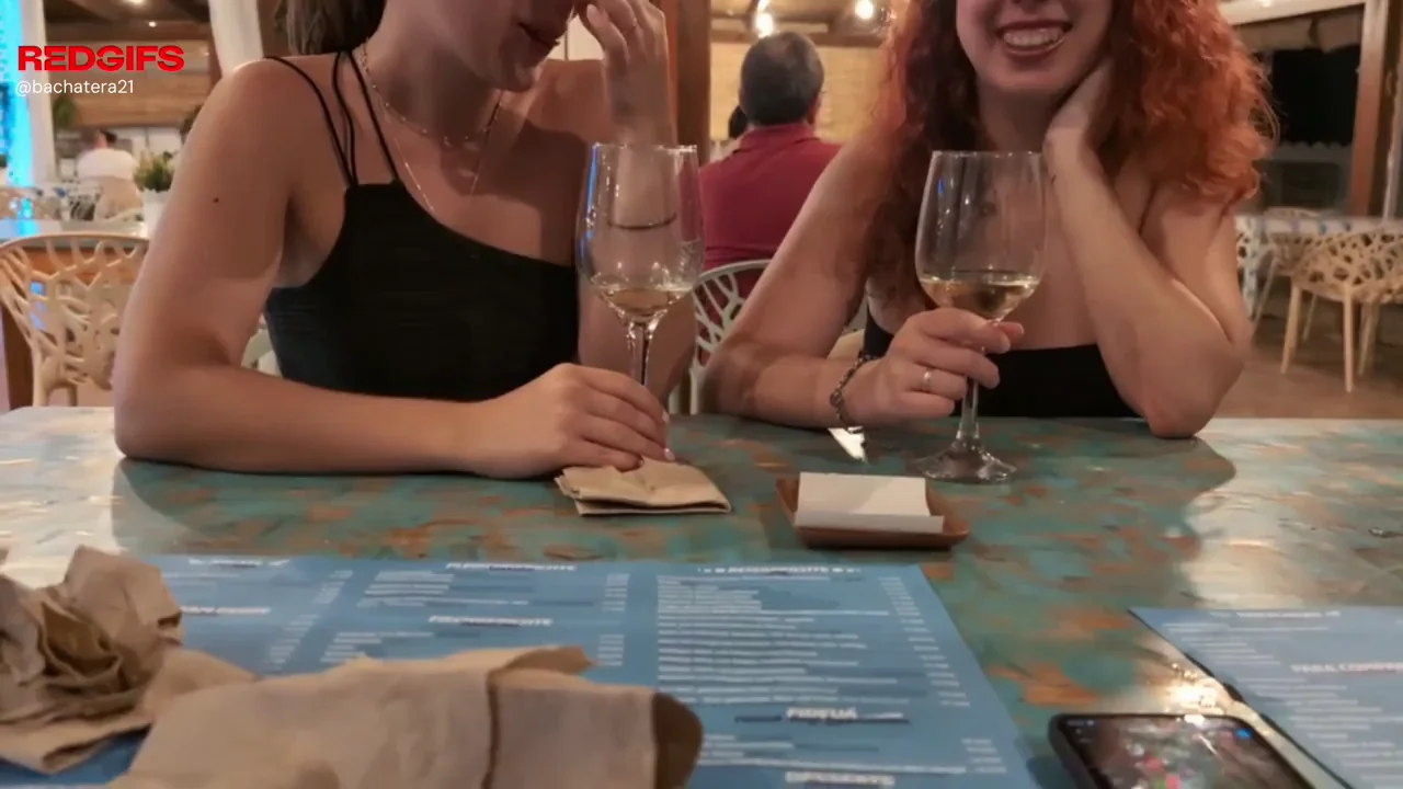Busted Laughing: Redhead Sluts Toying Up at Public Bar