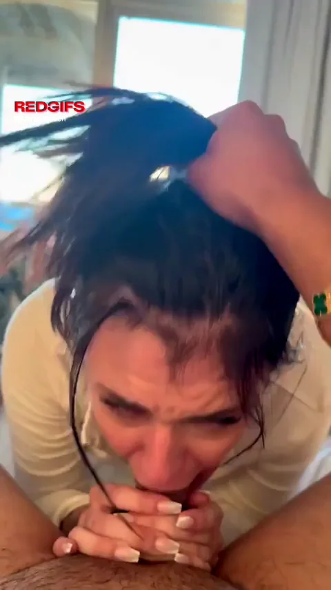 Black-haired girl deepthroats his dick and goes gloriously sloppy