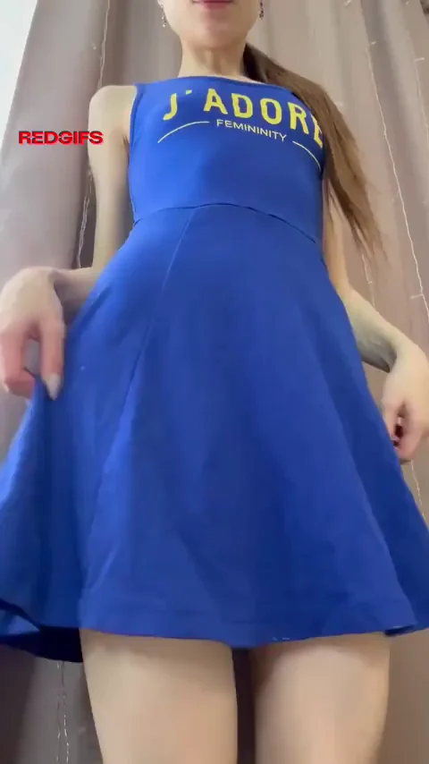 Petite Egirl Teases Her Tight Pussy in Blue Dress