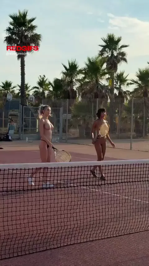 Slutty Tennis Chicks Baring Balls-Ready Curves on Public Court