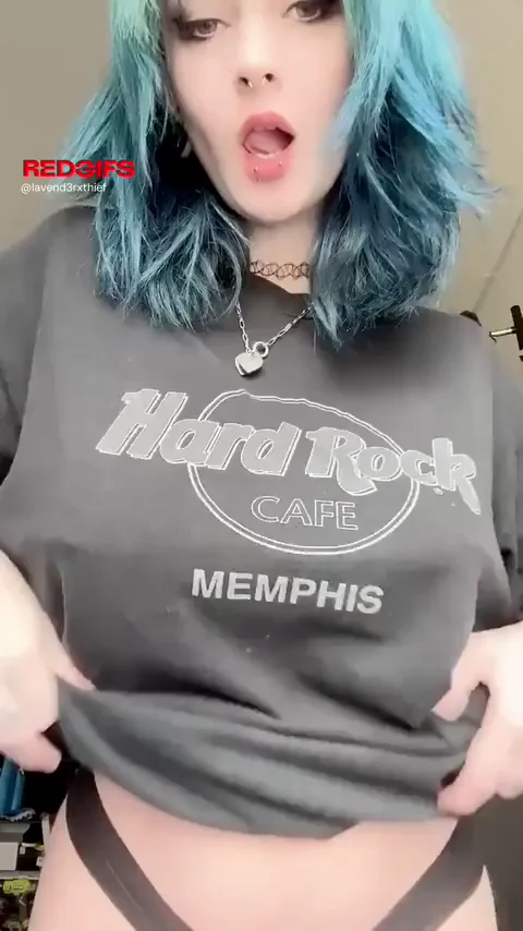 Teal-Haired Goth Slut Teases Tits & Pussy Under Hard Rock Tee for LOTR Cuddle Vibes