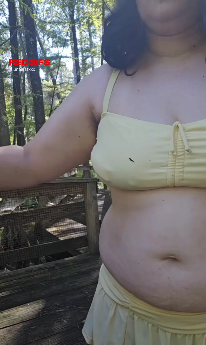 Chubby Goth Slut Flashes Hairy Pussy in Public Woods 🔥🍑