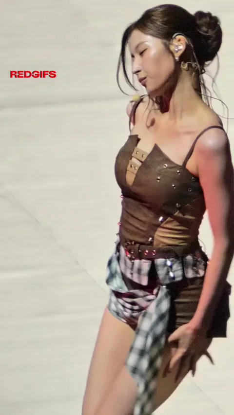 TWICE Sana's Slutty Stage Tease in Shiny Brown Top and Tiny Shorts