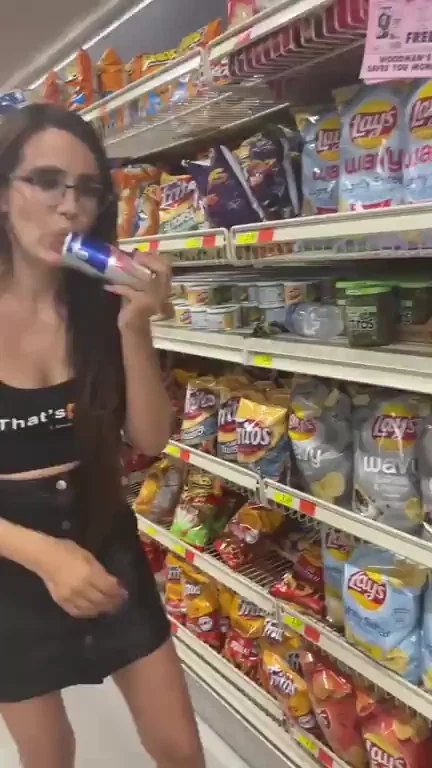 Thirsty for My Red Bull? Peek Up This Slutty Skirt in the Grocery Aisle 😈🥤