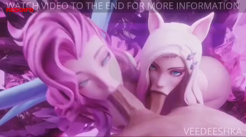 Ahri and Seraphine blowjob and ball sucking. (Veedeeshka)