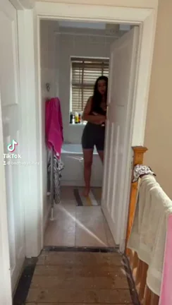 Bad Girl's Dildo Tease in the Bathroom Doorway