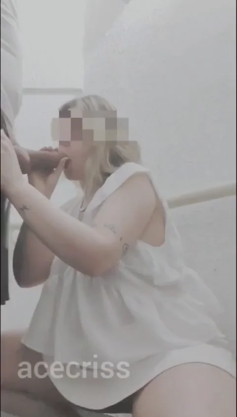 Sucking his cock in the emergency stairs