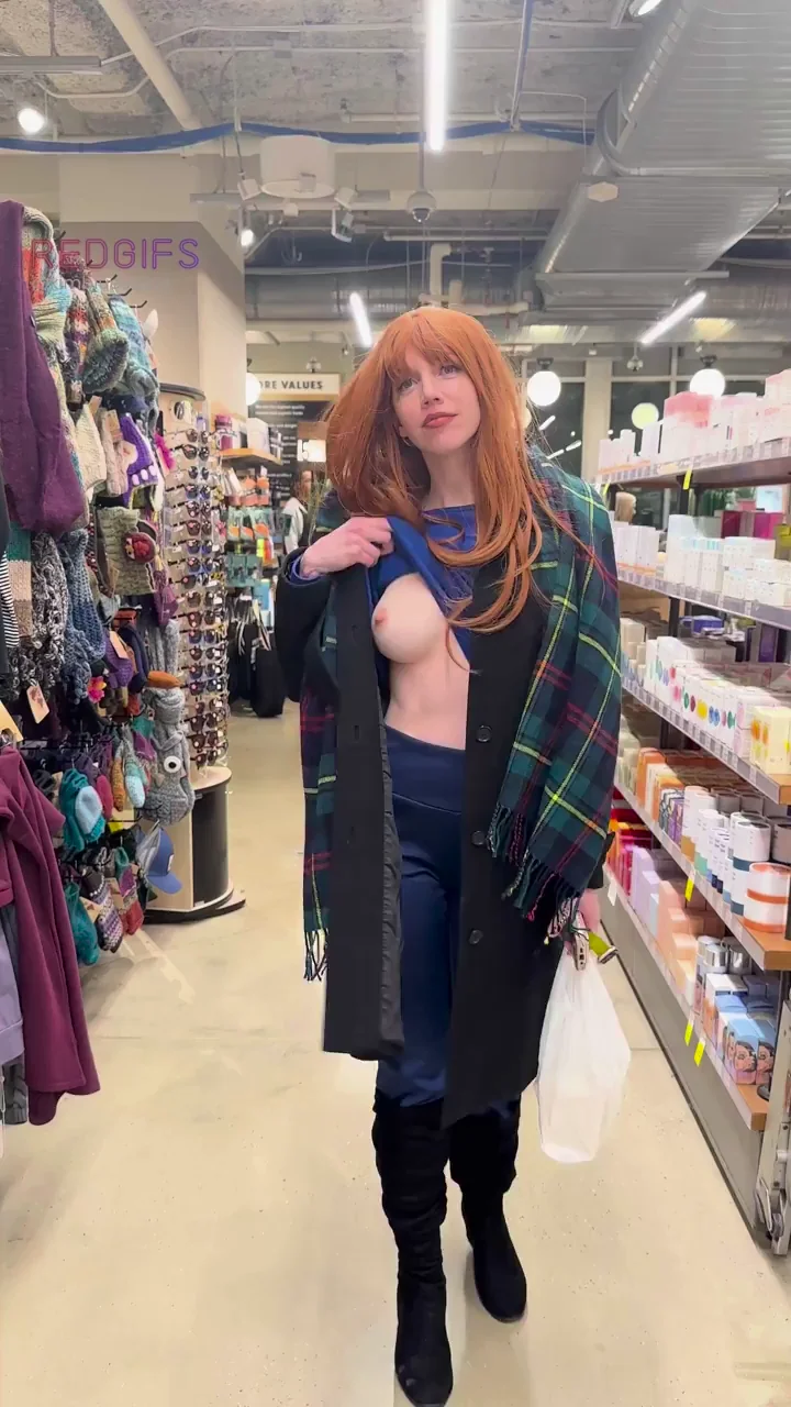 Wild Redhead Hotwife Flashes Massive Tits in Store 😈🍒