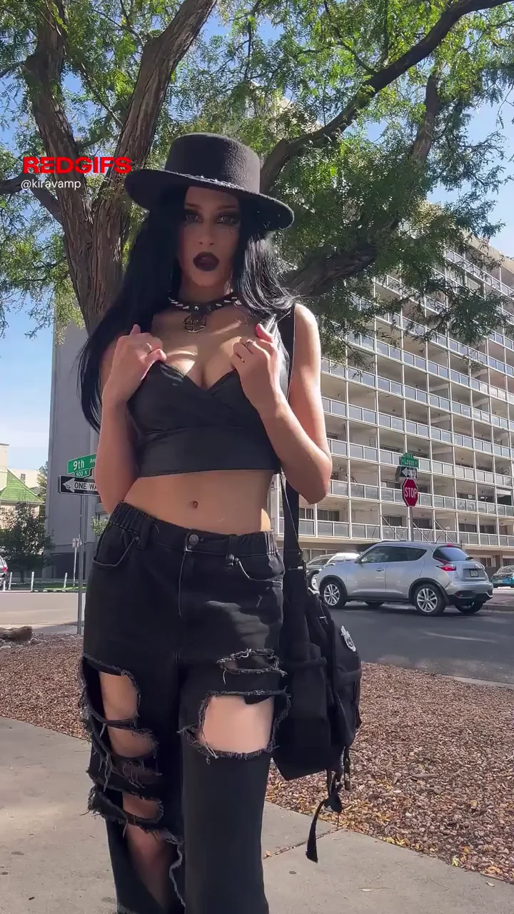 Goth Teen Flashes Massive Tits on Busy Street 😈🍈🍈