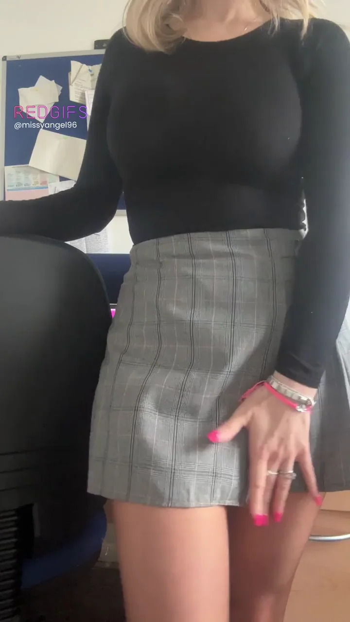 Office Slut Flashes Massive Tits and Pantyhose Crotch