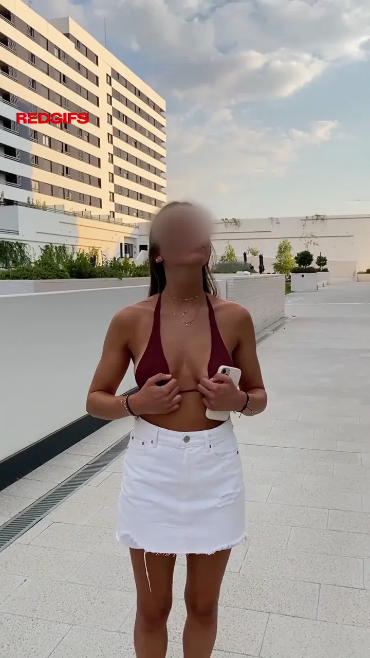 Hobby Slut Flashes Perky Tits in Public Tanline Tease