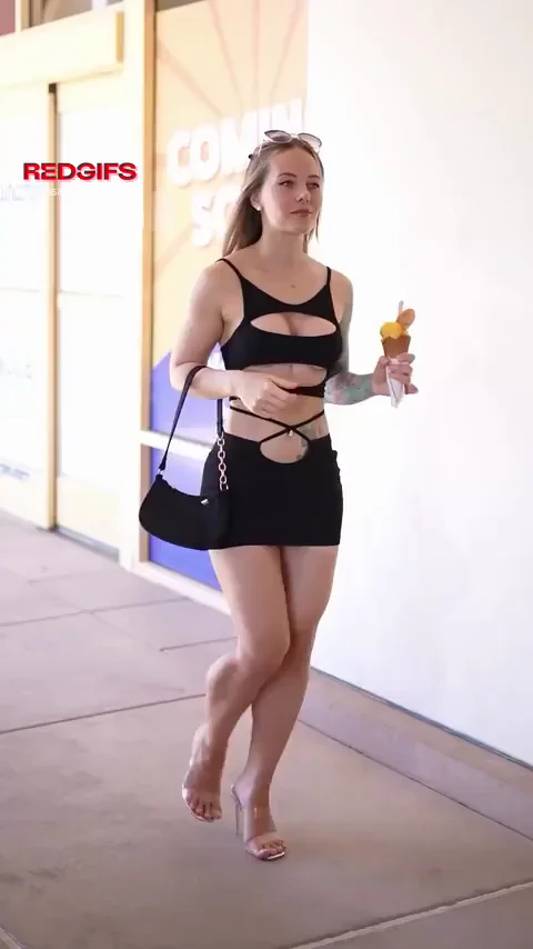 Braless Blonde Slut in Black Mini Tease 🖤👠