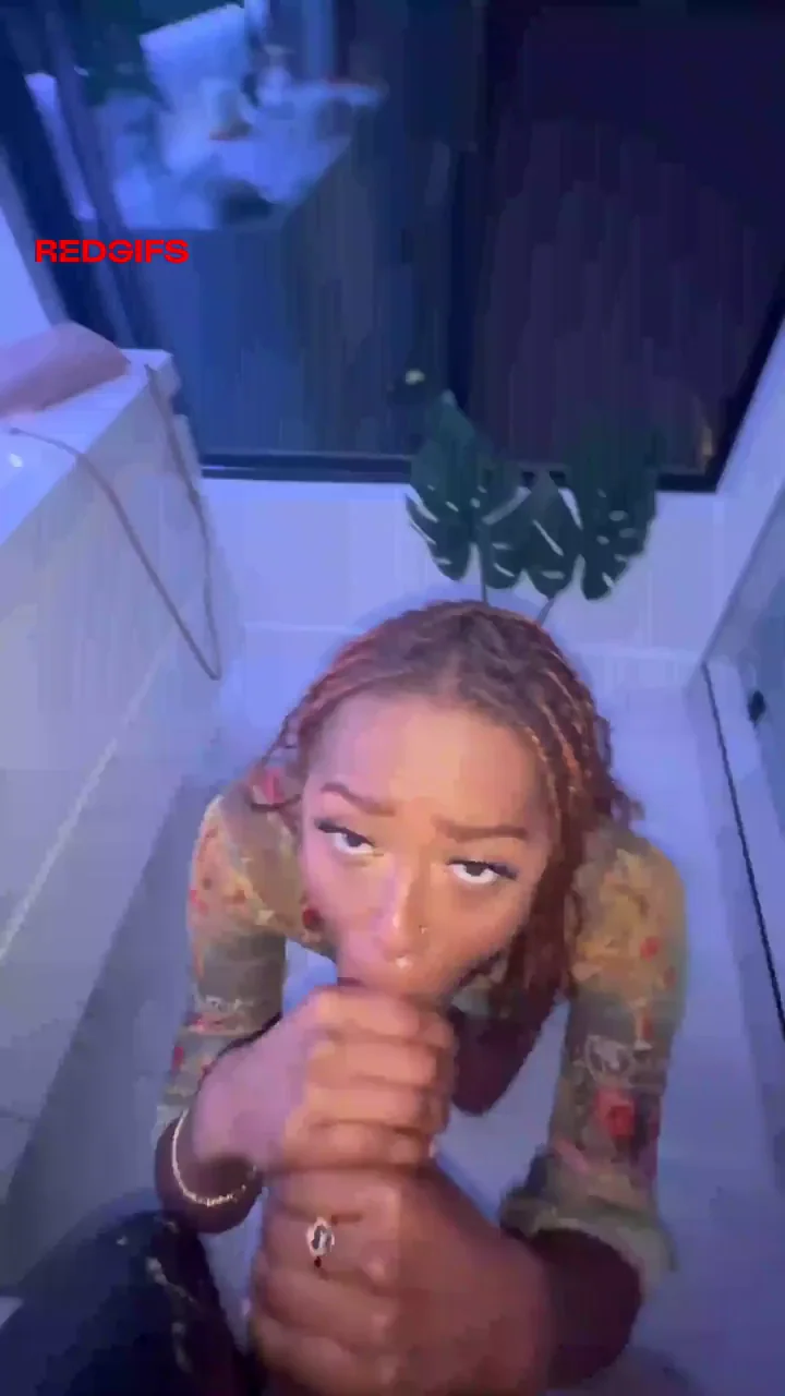 Thick Ebony Babe Wildly Jerks That Fat Cock with Two Hands 💦🍆