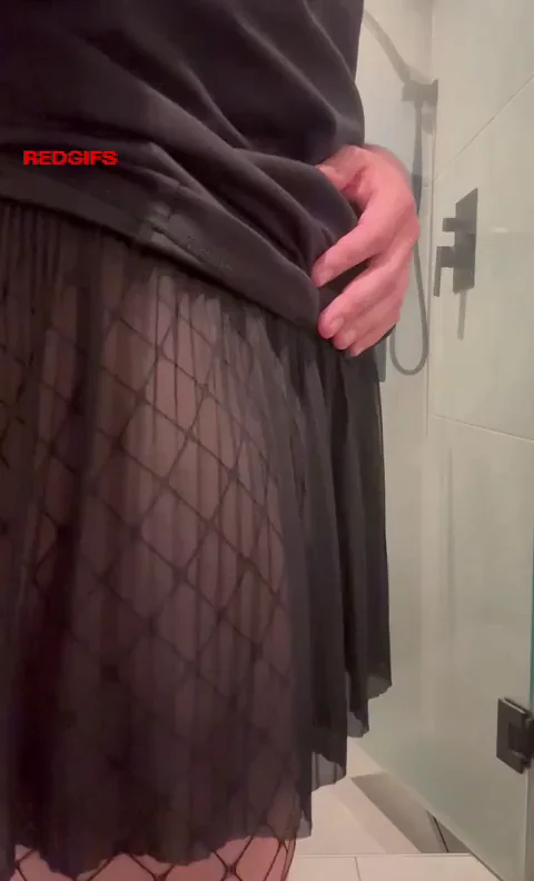 Femboy's Sheer Skirt Ass Tease in Steamy Shower Vibes