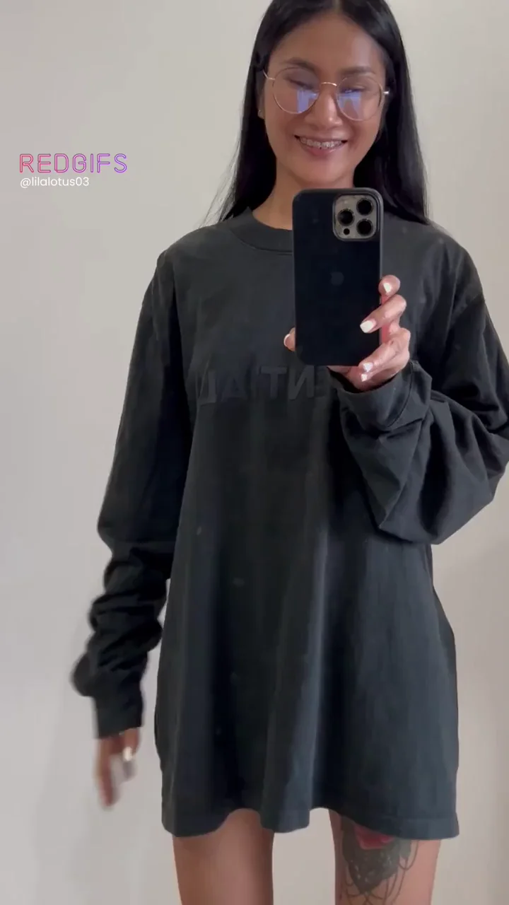 Perky Asian Cutie Teases Her Tiny Tits in Oversized Tee