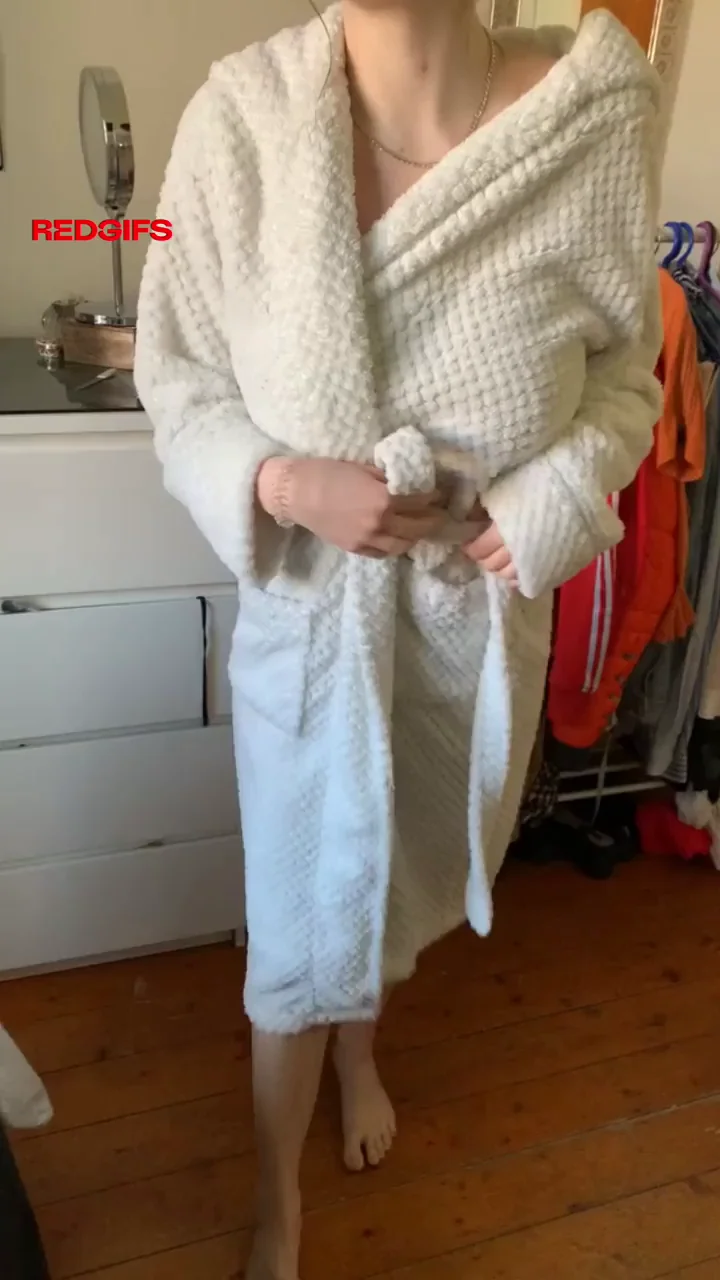 Delicious Big Tits Tease in Fluffy Robe 😍🍈🍈