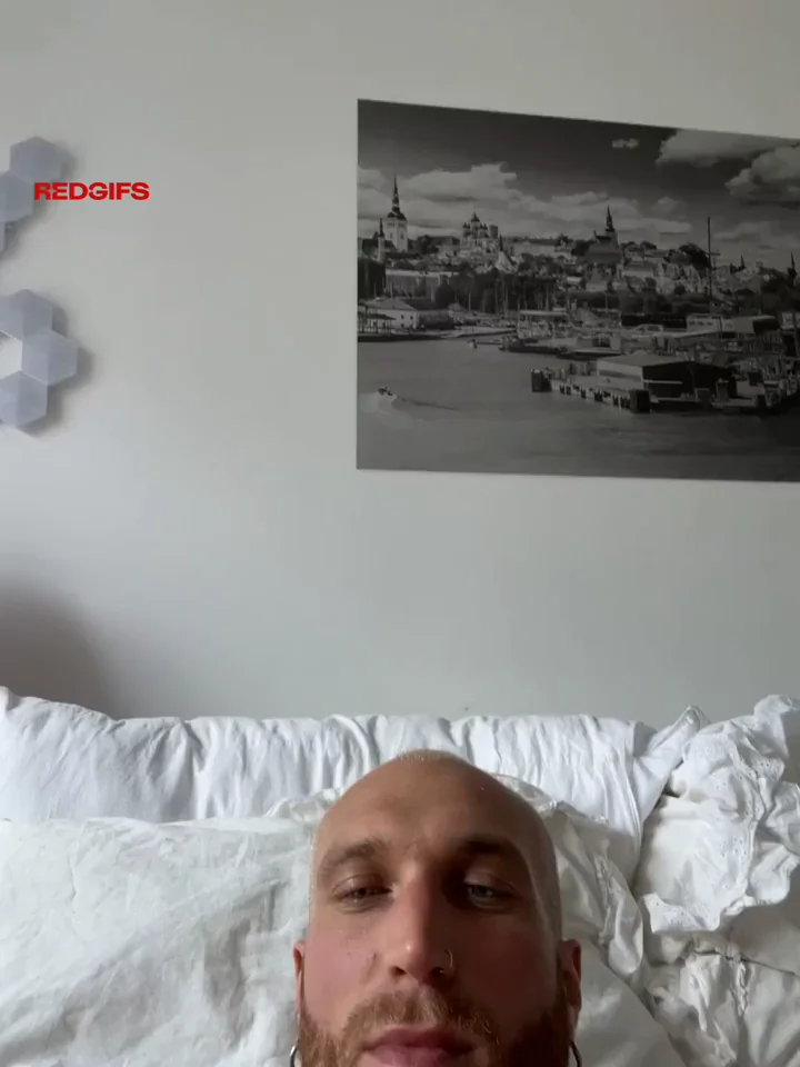 Bald Hunk's Massive Cock Stroke Fest on Bed