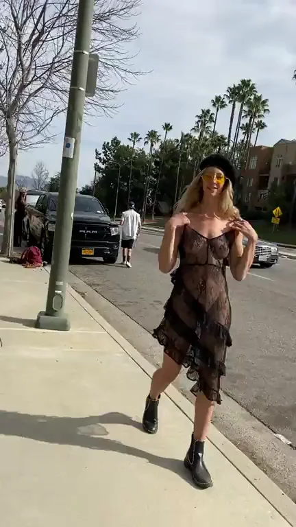 🔥 Sheer Dress Tease: Tits Out on Sunny Street! 😈