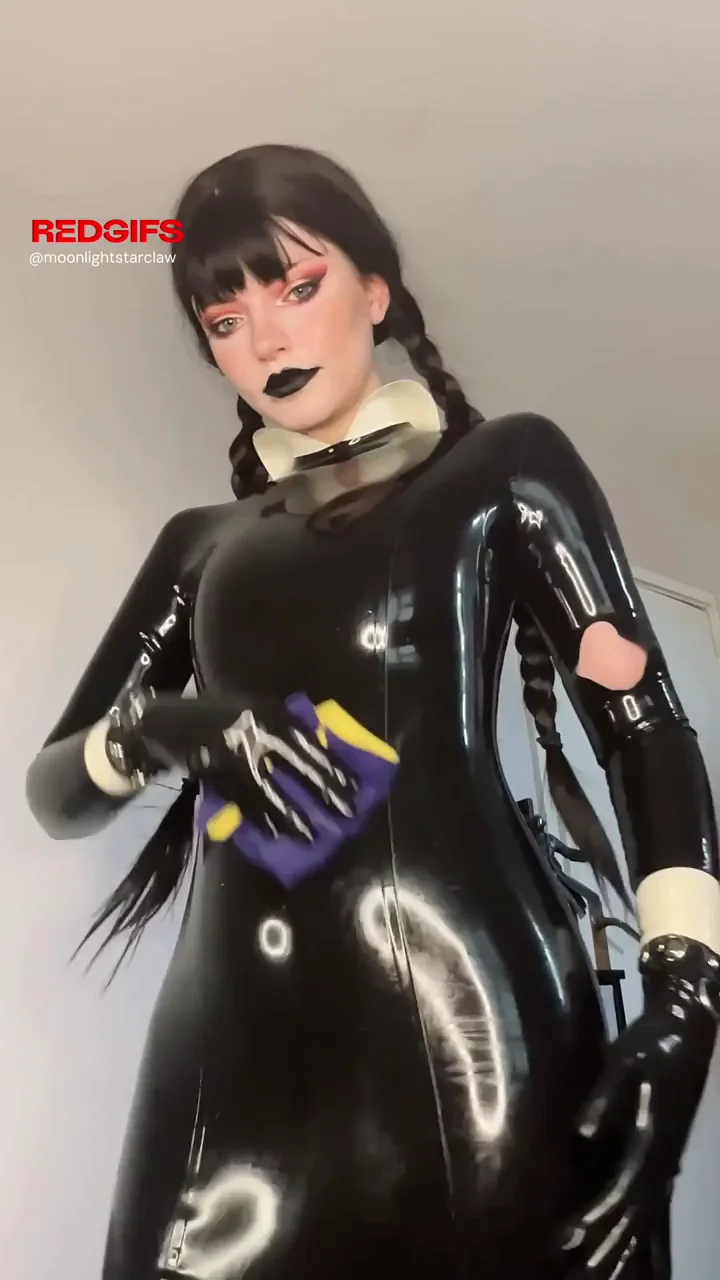 Polishing My Shiny Latex Wednesday Addams Cosplay 🖤✨