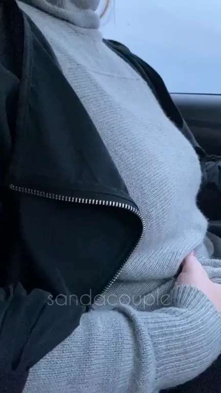 Wifey Flashes Juicy Tits at Drivers on Highway Ride 😈🚗💦