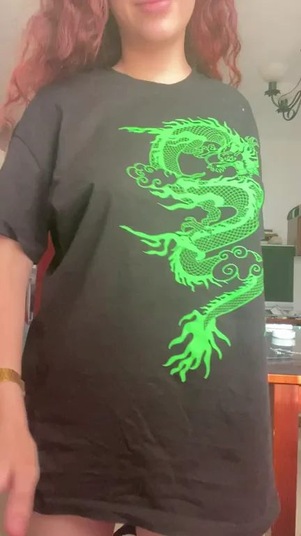 Redhead Tease Lifts Dragon Tee to Flash Perky Tits & Smooth Teen Pussy for Strangers