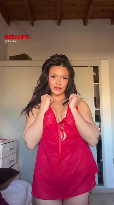 Lustful Latina Tease in Sheer Red Nightie