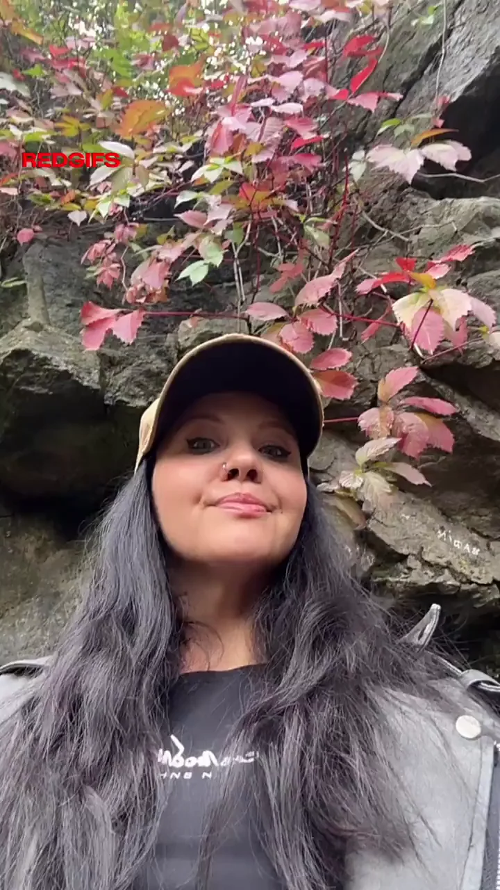 Public Slut Flashes Massive Fake Tits in Autumn Woods