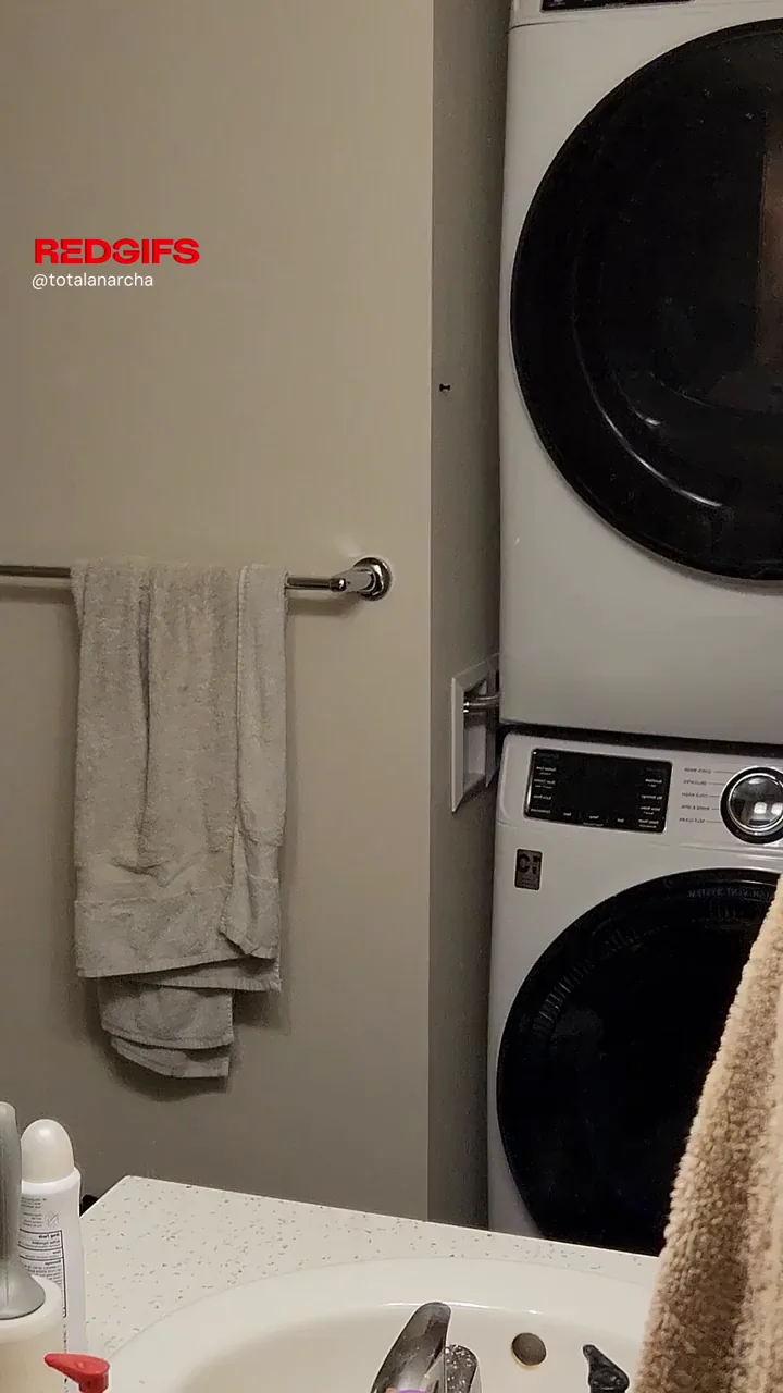 Laundry Room Tease: Trans Hottie Flaunts Perky Tits & Thick Girlcock