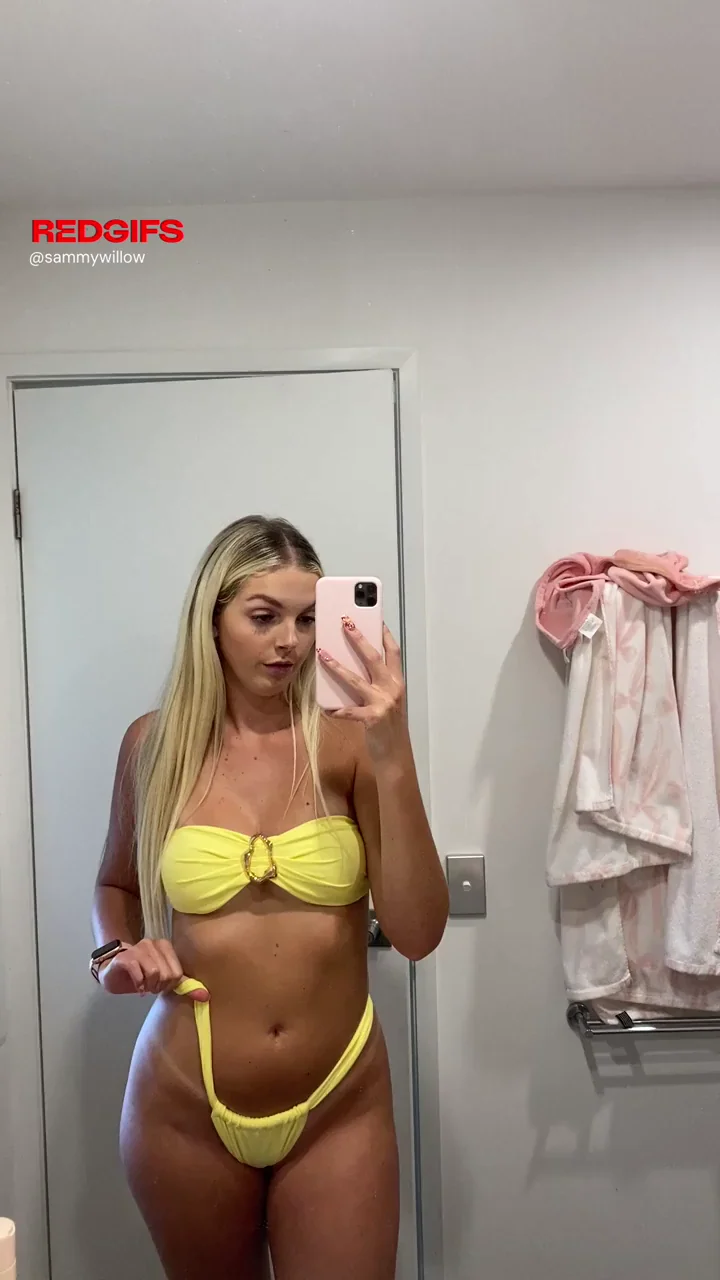 Blonde Bombshell's Tan Line Tease: Bikini Slut Begs for Your Vote