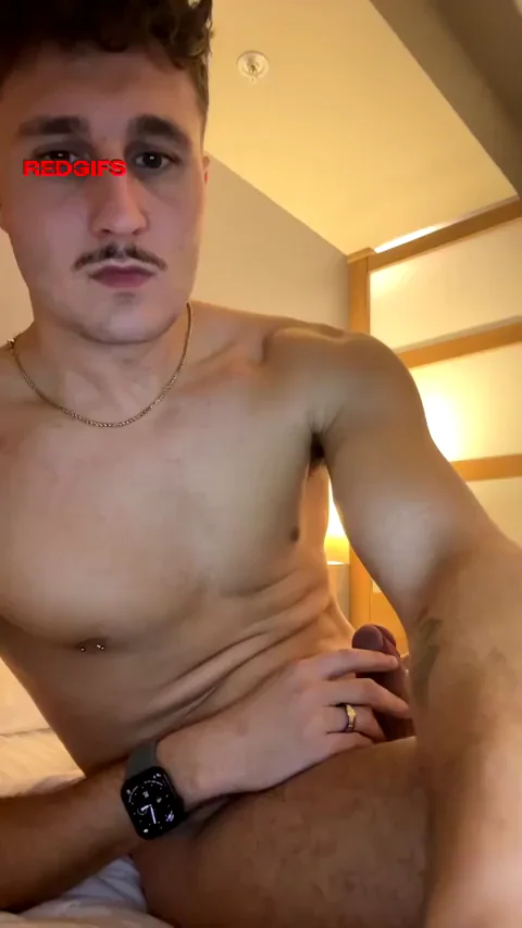 Hunky Stud's Throbbing Cock Tease in Hotel Bed