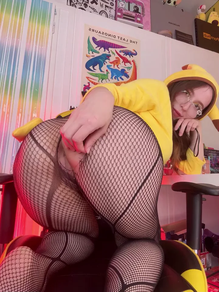 Pikachu Slut's Fishnet Ass: Pussy or Tight Hole First?